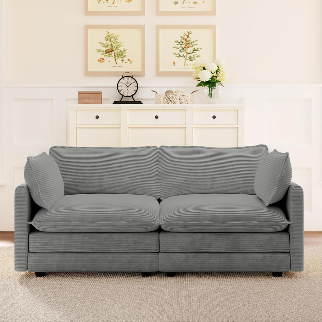 78'' Sectional 2 Seat Cloud Loveseat with 2 Throw Pillows, Modern Corduroy Love Seat, Convertible Cozy Sofa for Living Room, Bedroom and Office, Dark Grey