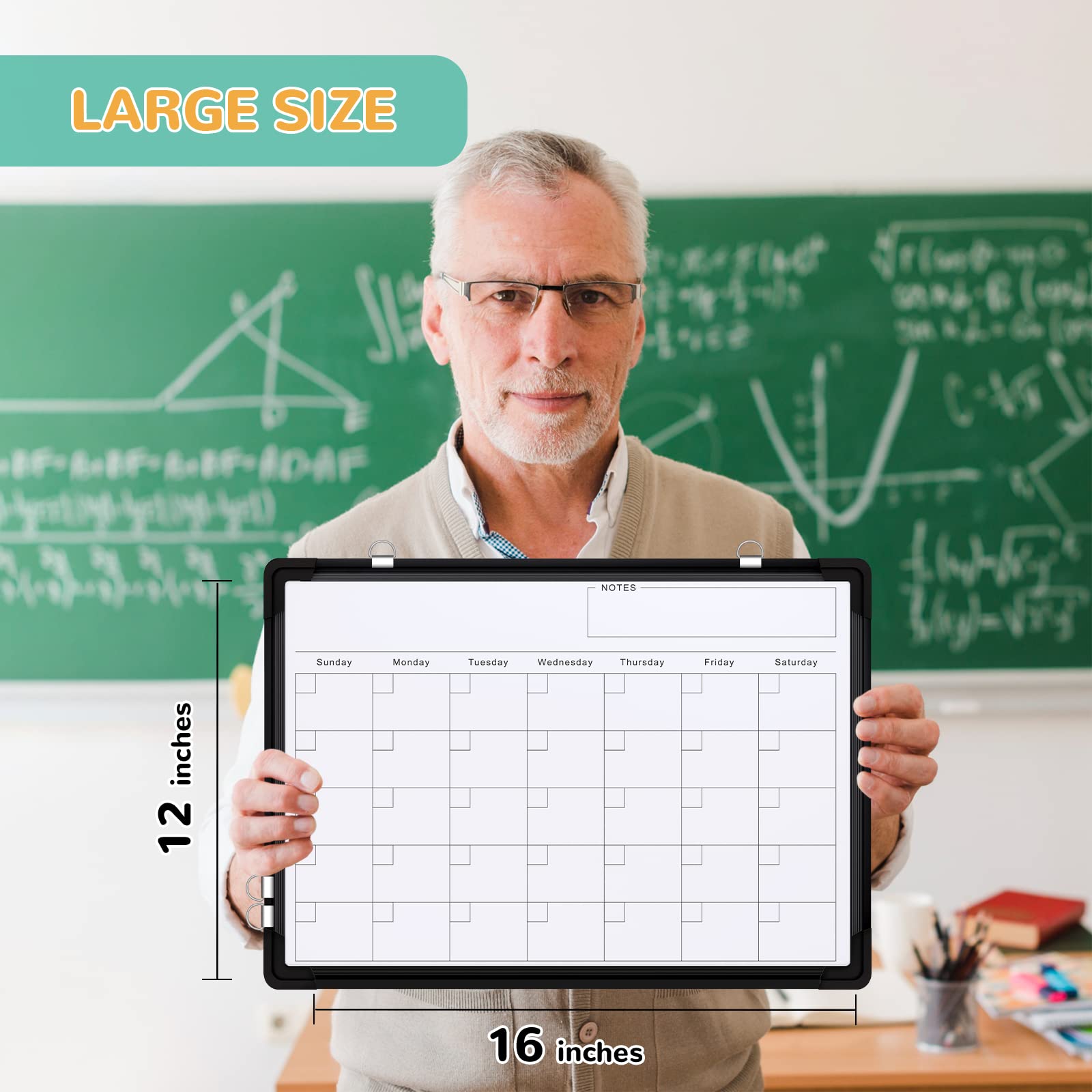 Monthly Calendar Whiteboard for Wall, 16x12 Inches Dry Erase Board, Small Magnetic White Board, Double-Sided Hanging Board for Office School Home Kitchen, Portable Board for Drawing Planning, Black
