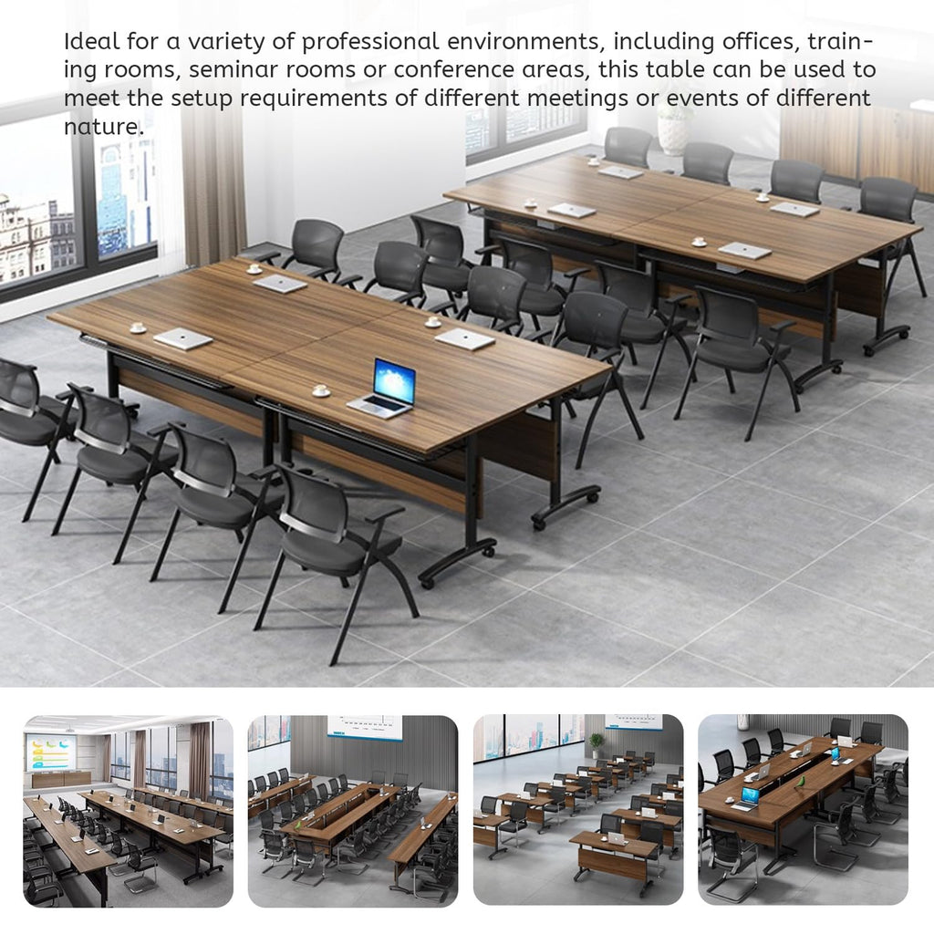 Folding Conference Table,4 Pack Walnut Flip Top Mobile Training Table
