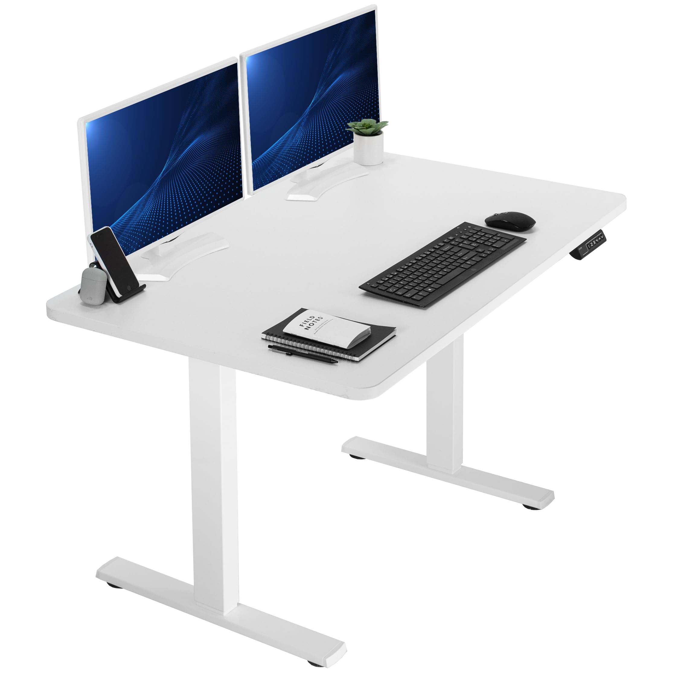 Electric 48 x 30 in Standing Desk, Memory Height Adjustment, 1B Series, Holds 220 lbs, One-Piece White Top, White Frame