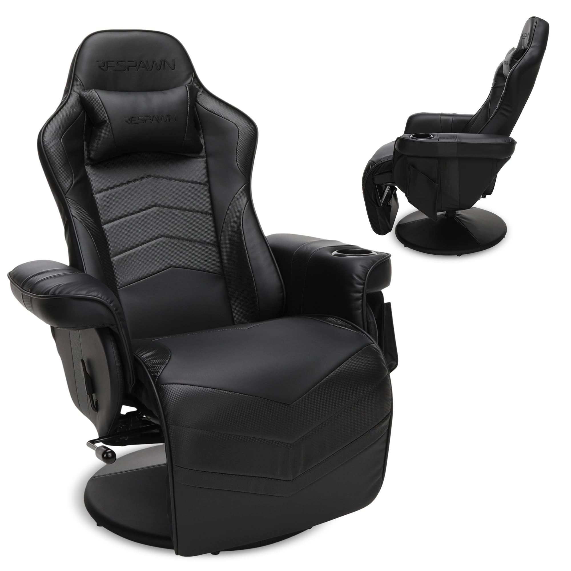 900 Console Gaming Recliner with Footrest and Lumbar Support - Comfortable Ergonomic Gaming Chair with Headrest, No Wheels, Reclining, Heavy Duty, Racing Style Video Game Chairs - Black