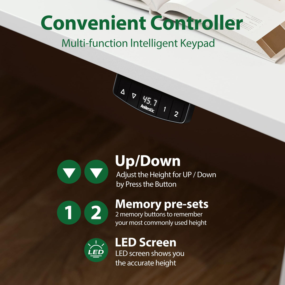 71 * 32 Inch Height Adjustable Electric Standing Desk, White