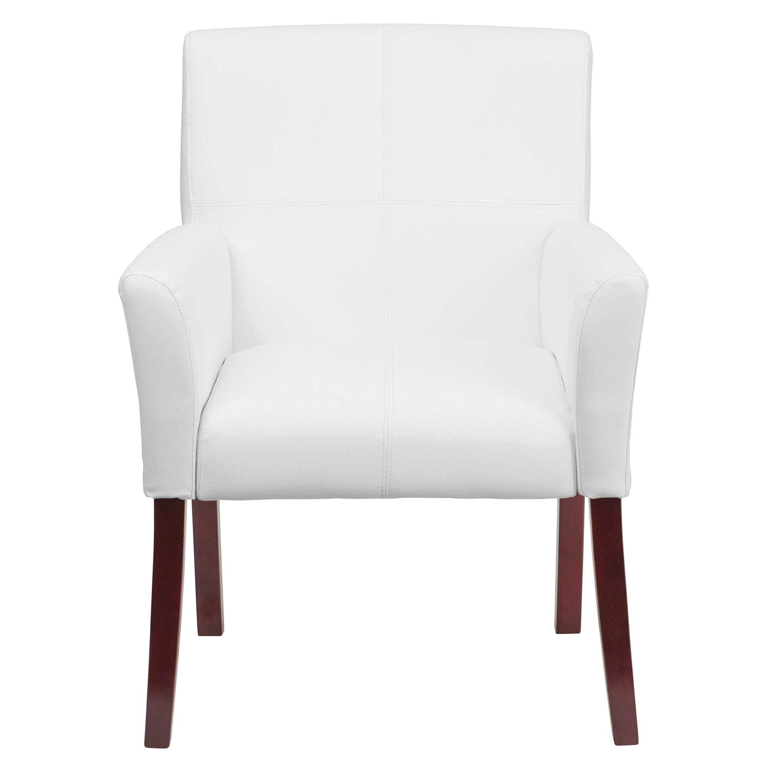 White LeatherSoft Executive Side Reception Chair with Mahogany Legs