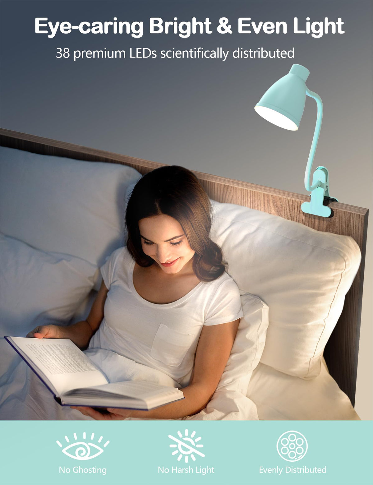 Desk Lamp with Clamp, Clip on Light, 5 Color 10 Brightness, Teal