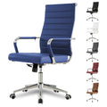 Navy Blue Office Desk Chair, Ergonomic Leather Modern Conference Room Chairs, Executive Ribbed Height Adjustable Swivel Rolling Chair for Home Office.