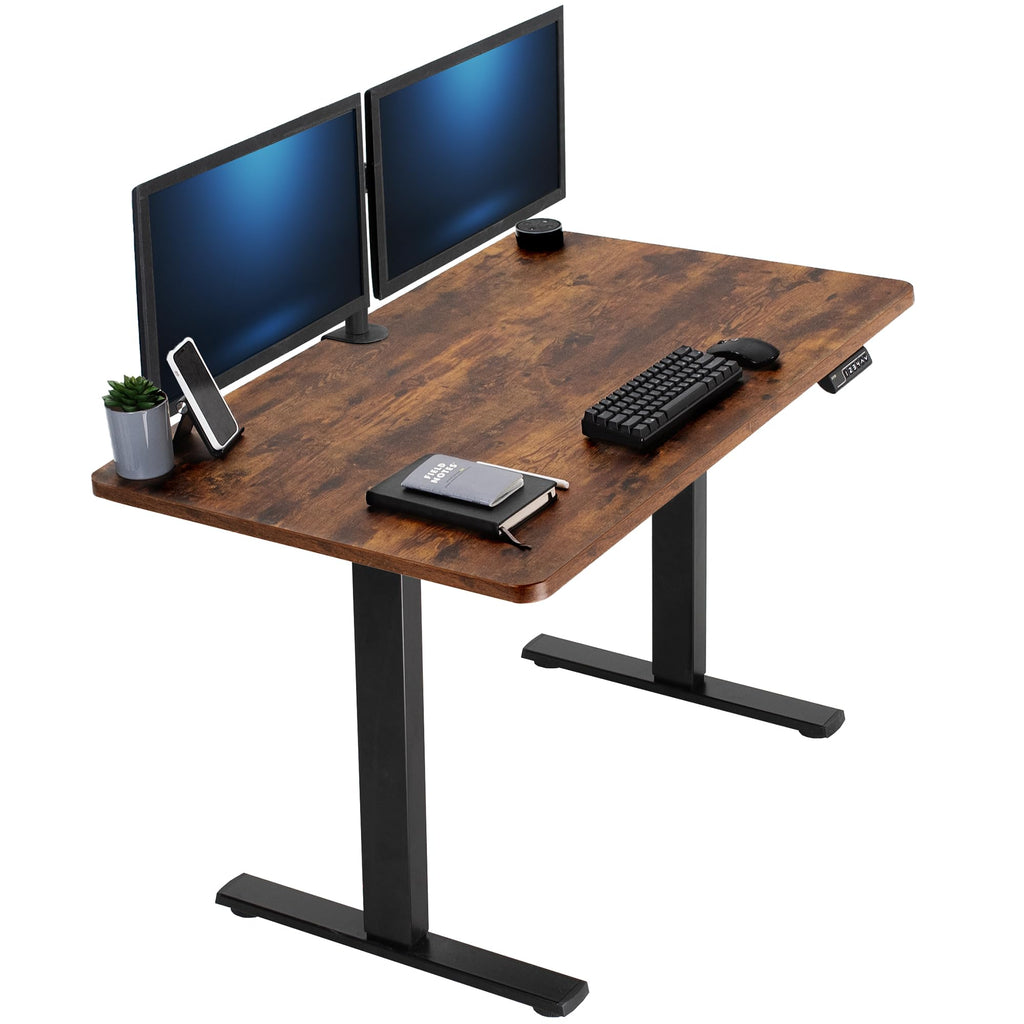 Electric 48 x 30 in Rustic Standing Desk, Memory Height Adjustment, 1B Series, Holds 220 lbs, One-Piece Vintage Brown Top, Black Frame