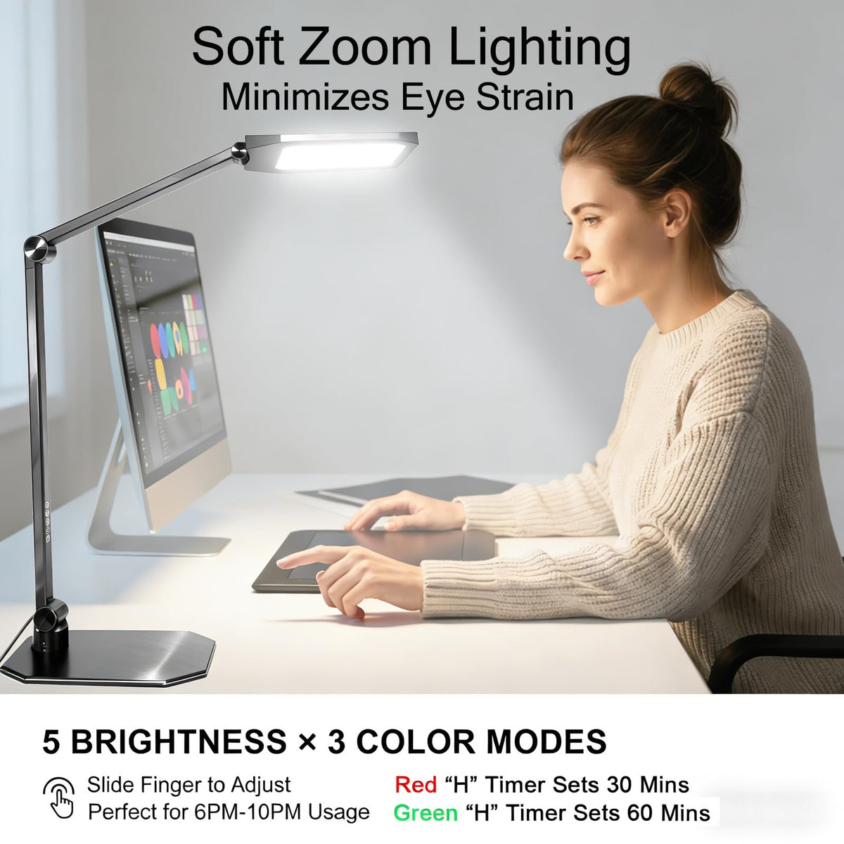 Pro LED Desk Lamp with Remote, Eye-Caring CRI95+ Dimmable Light, 3000K–6000K Adjustable Color Temperature, Flexible Clamp or Base Mount, Memory Function Desk Lamp for Office, Study & Zoom Meetings