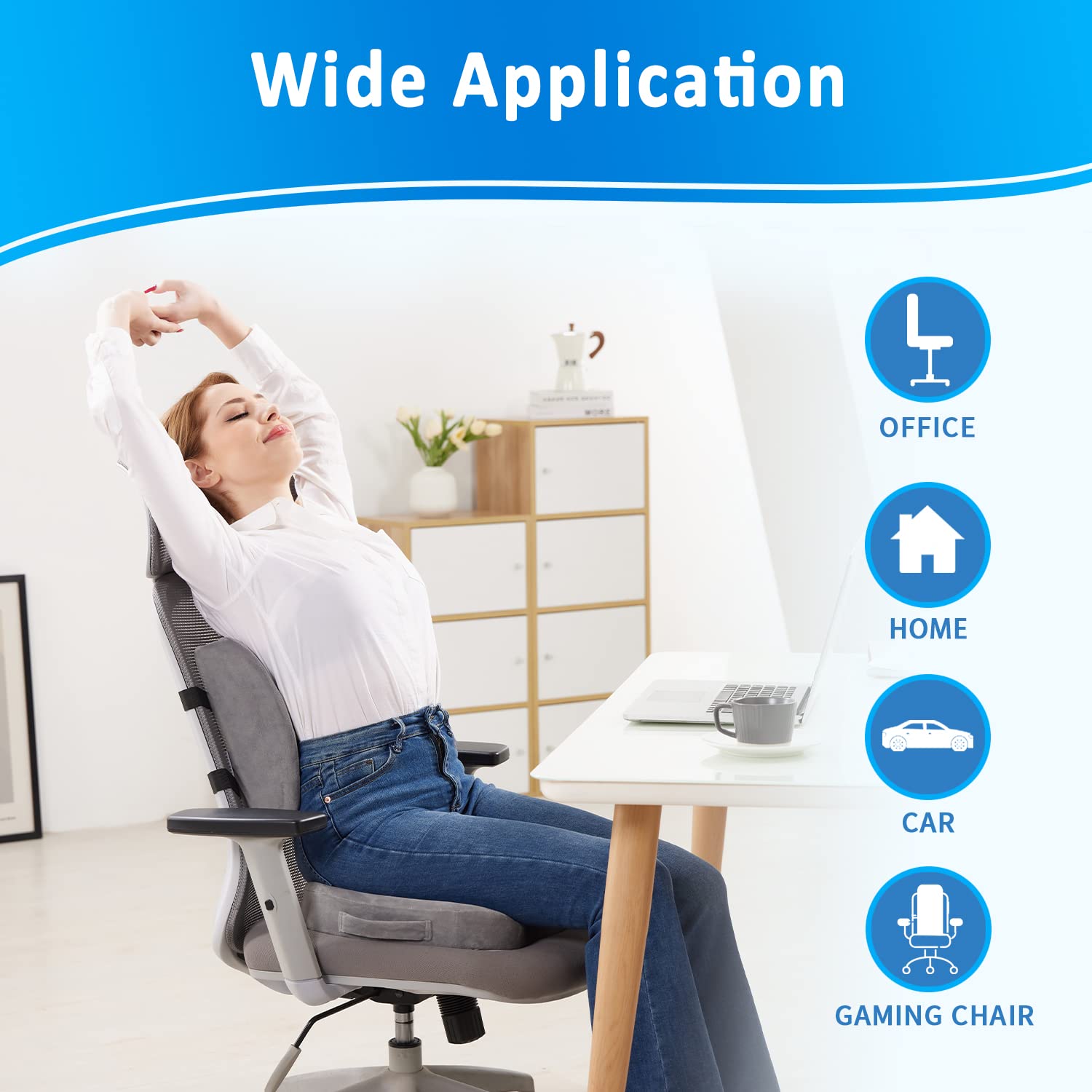 Lumbar Support Pillow and Office Chair Cushion, Memory Foam Car Seat Cushions Back Support Pillows, Reduce Pressure On Tailbone and Sciatic Nerve, Relieve Pain of Back and Lumbar(Grey)