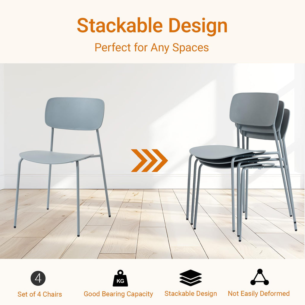 Stacking Chairs Set of 4, Office Guest Chairs with Metal Legs, Stacking Office Chairs for Conference Reception Church Lobby, Capacity 300lbs, Gray