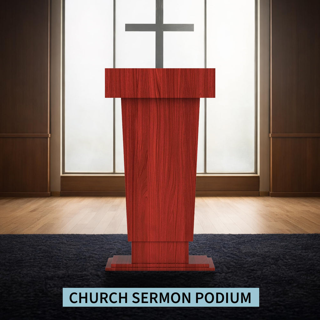 Wooden Podium Stand with Wheels, 41”–54.5” Height Adjustable Lectern, Mobile Podium with Crank Lift, Stable Base & Storage Shelf, Elegant Pulpit for Churches, Schools, Seminars and Auditoriums