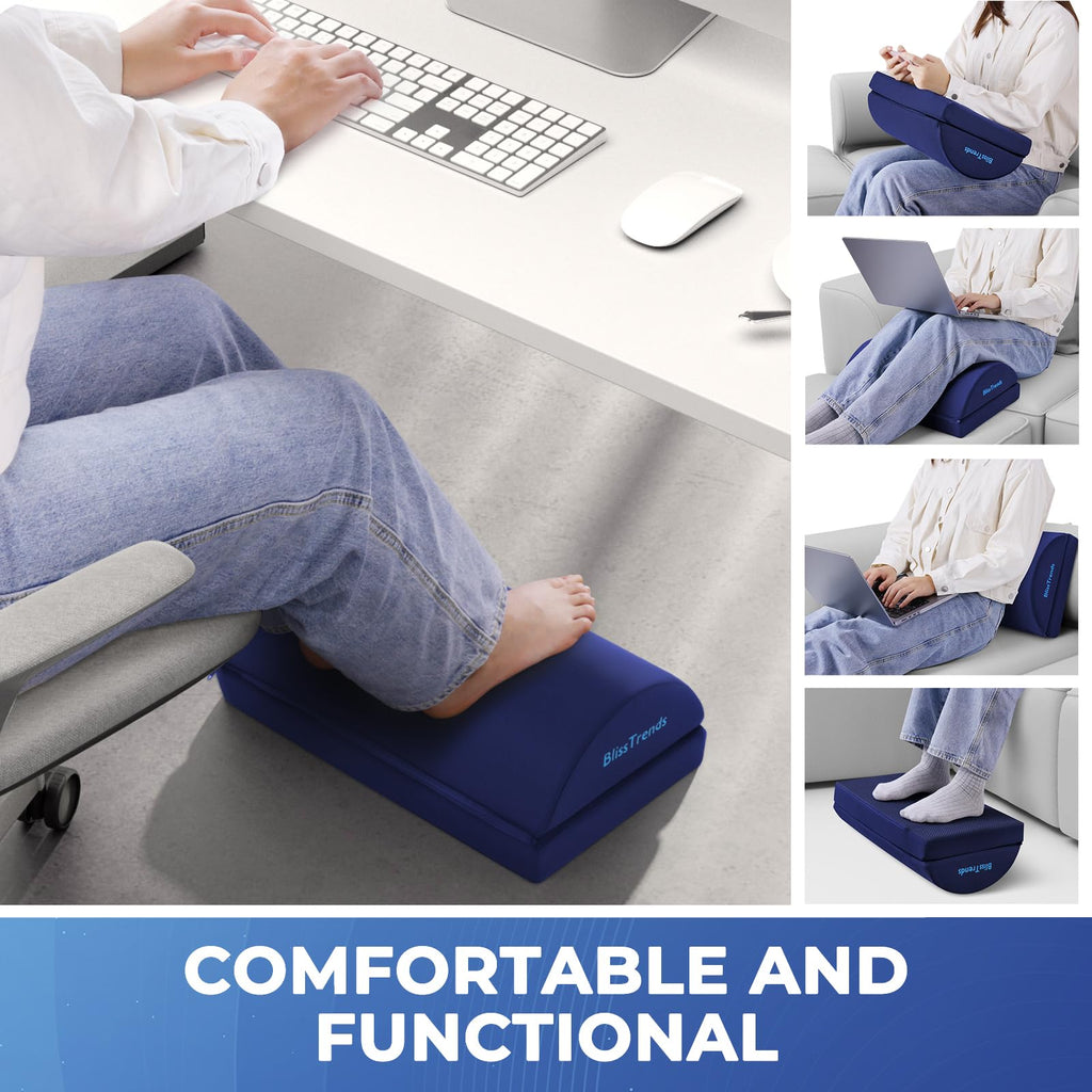 Foot Rest for Under Desk at Work-Versatile Foot Stool with Washable Cover-Comfortable Footrest with 2 Adjustable Heights for Car,Home and Office to Relieve Back,Lumbar,Knee Pain-Blue