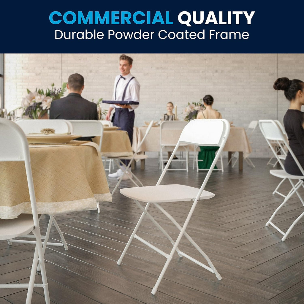 Set of 6, Hercules Series Plastic Folding Chairs for Parties and Weddings, Stackable Commercial Event Seats with 650-lb. Static Weight Capacity, White