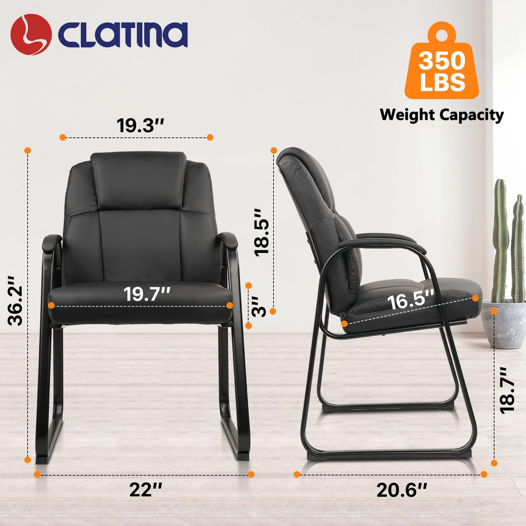 8 Pack, Leather Guest Chair with Padded Arm Rest for Reception Meeting Conference and Waiting Room Side Office Home Black with Sled Base