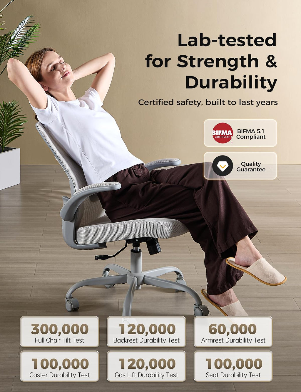 Office Chair, Mesh Ergonomic Desk Chairs, Comfy Computer Gaming Chair with Adjustable Height & Flip-up Armrest, Lumbar Support & Swivel Function for Home Office (Gray)