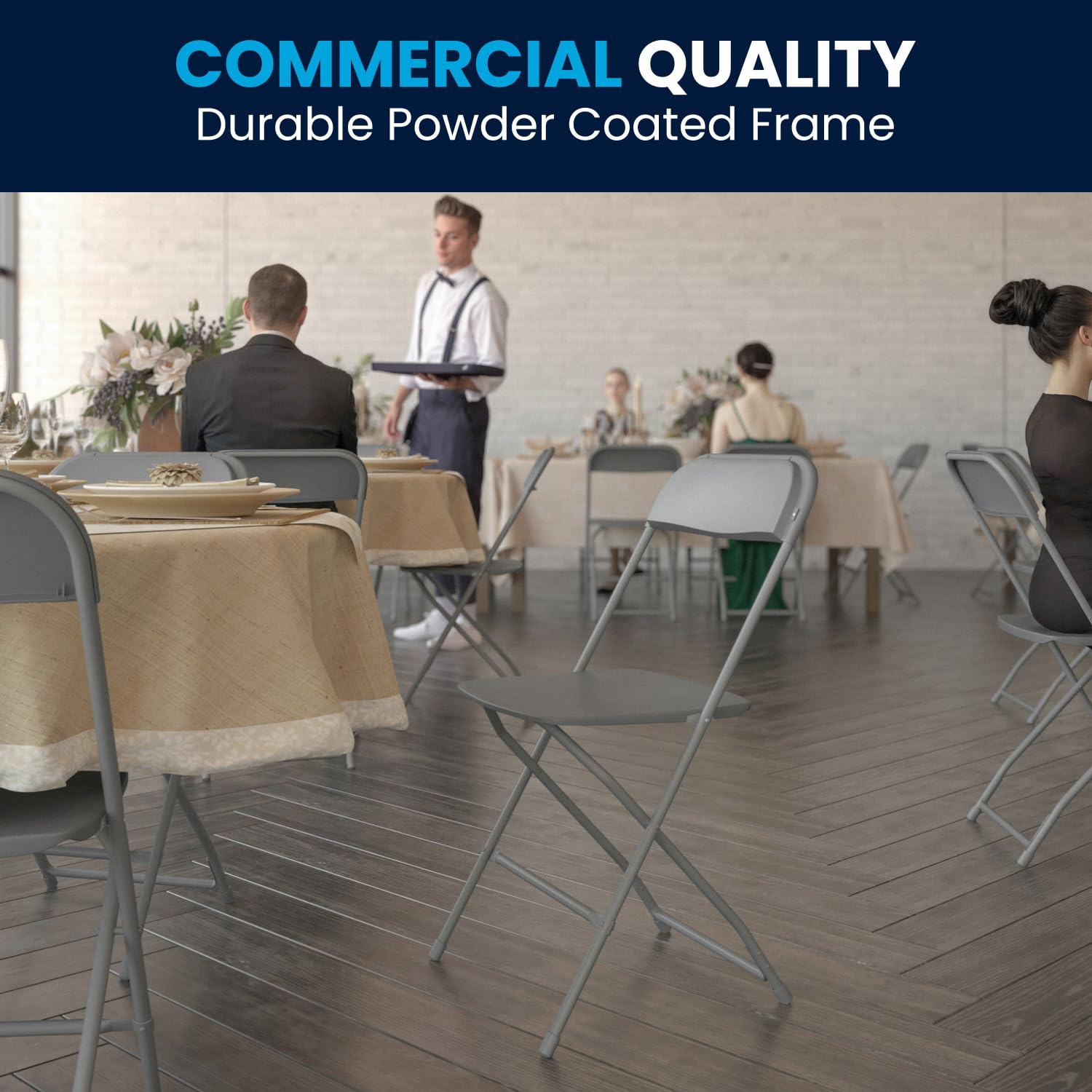 4 Pack, Hercules Series Plastic Folding Chair - Grey - 650LB Weight Capacity Comfortable Event Chair-Lightweight Folding Chair