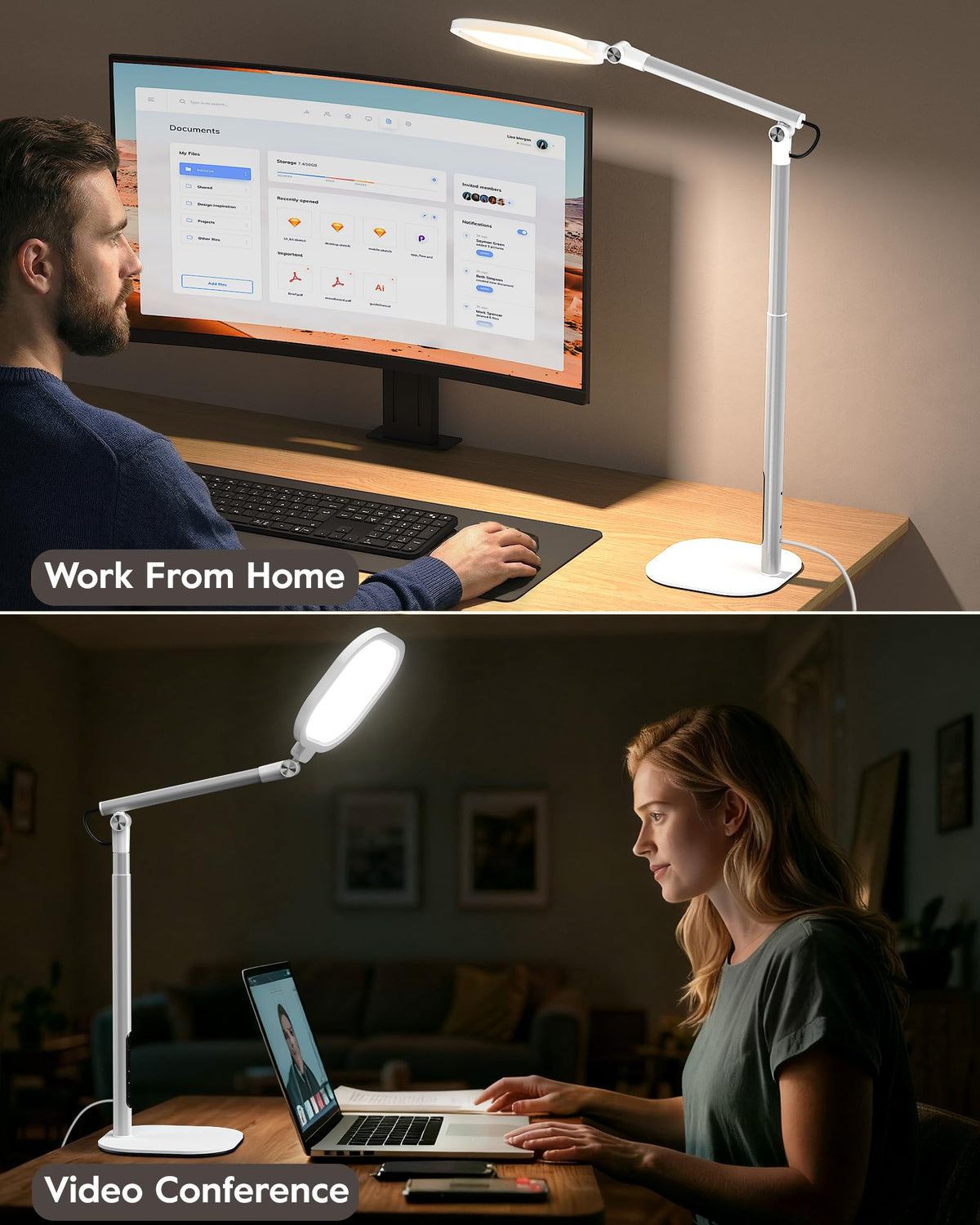 Tall LED Desk Lamps with Base, Edge-Lit Eye-Care, 50 Light Modes