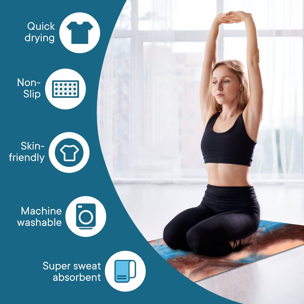 Yoga Towels, Non Slip Hot Yoga Mat Towel with Grip Dots,Super-Absorbent Soft Microfiber Yoga Blanket for Pilates, Fitness and Workout 72inch x 24inch (Coffee+Blue)