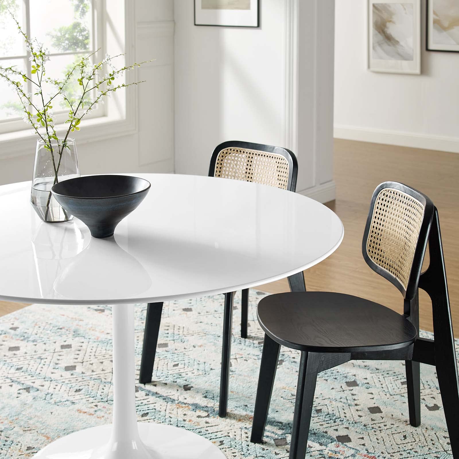 Modway Lippa 47" Mid-Century Modern Dining Table with Round Top and Pedestal Base in White