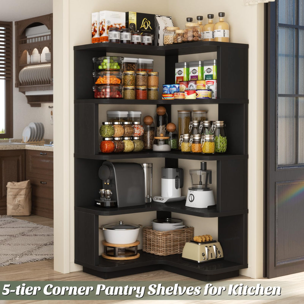 Corner Book Shelf - 5-Shelf L Shaped Corner Bookshelf with Baffle