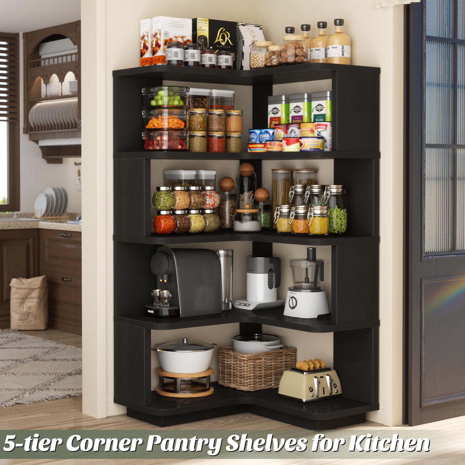 Corner Book Shelf - 5-Shelf L Shaped Corner Bookshelf with Baffle