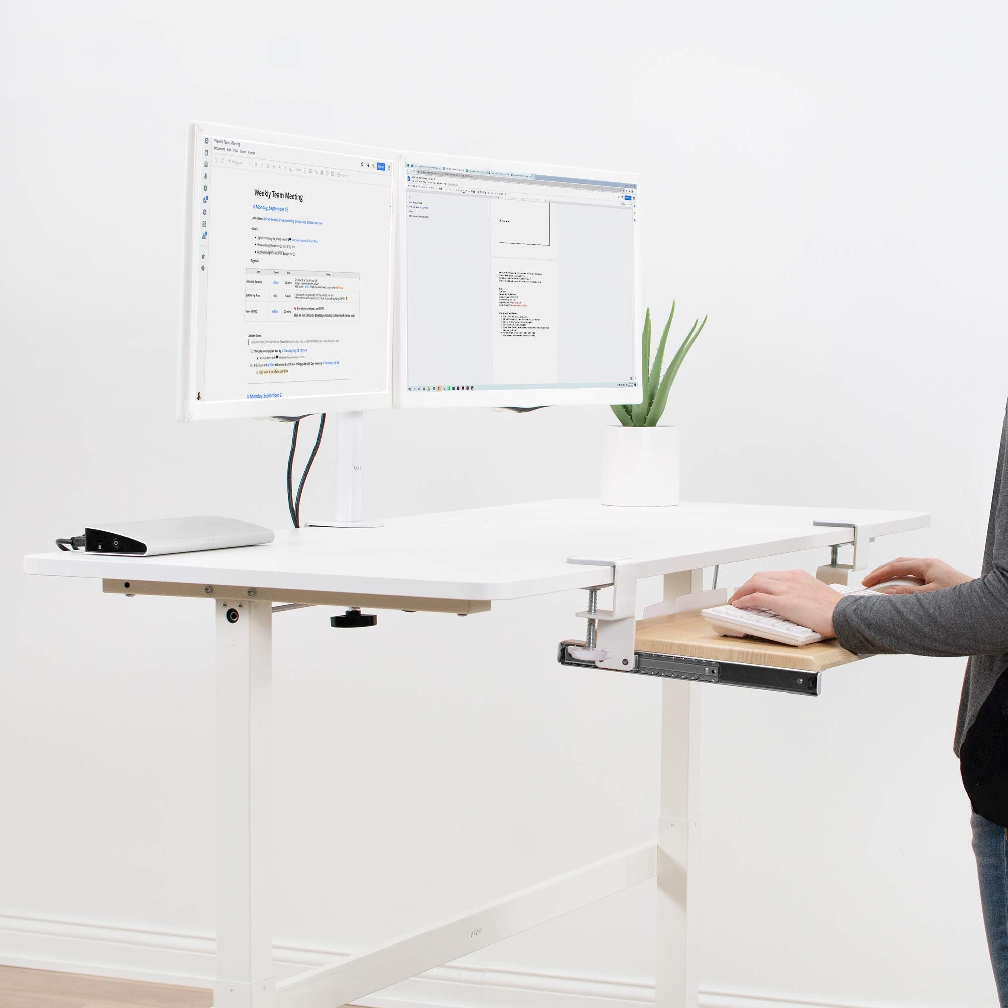 Large Clamp-on Computer Keyboard and Mouse Under Desk Slider Tray, 27 x 11 inch Pull Out Platform Drawer, Light Wood