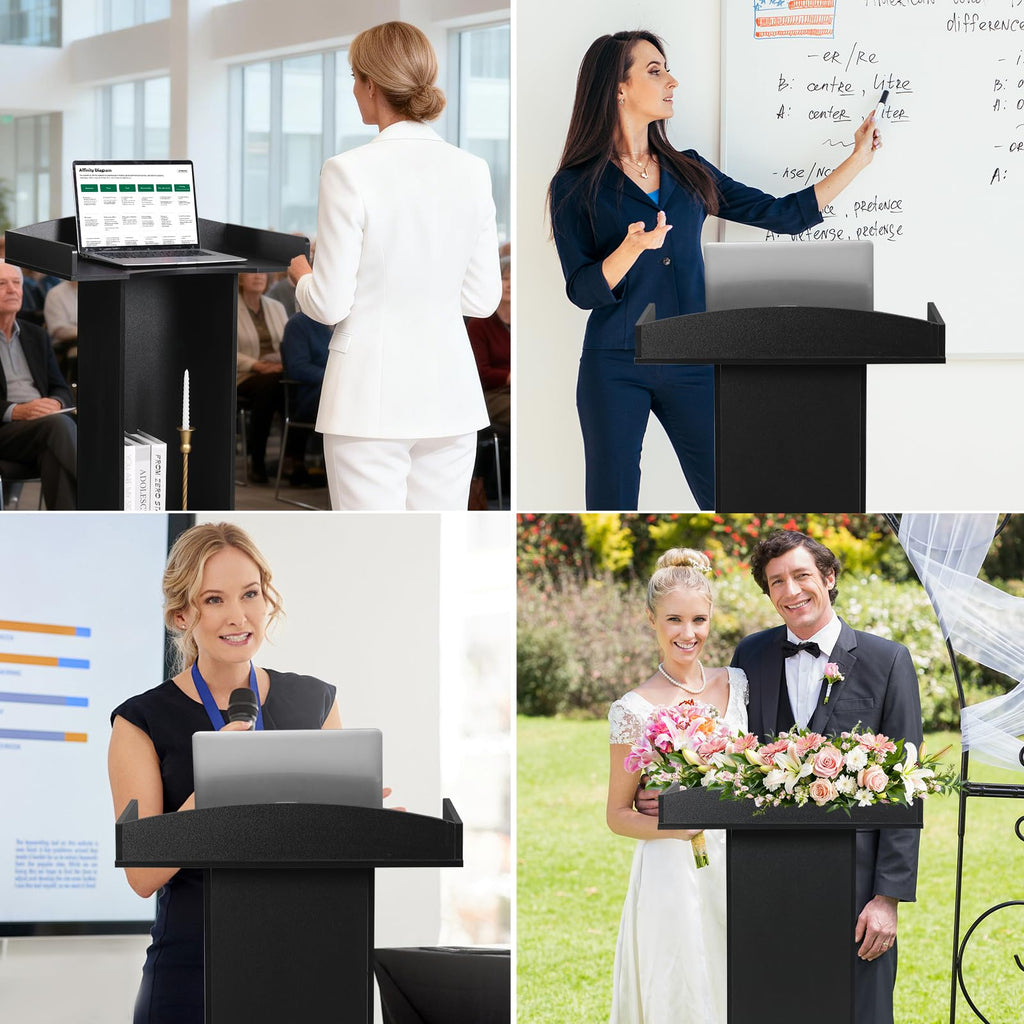 Podium Stand - 47.2" Tall Classic Black Podium Standing Lectern with Storage Shelves for Classroom, Presentation, Church, Hostess Stand and Wedding Speech
