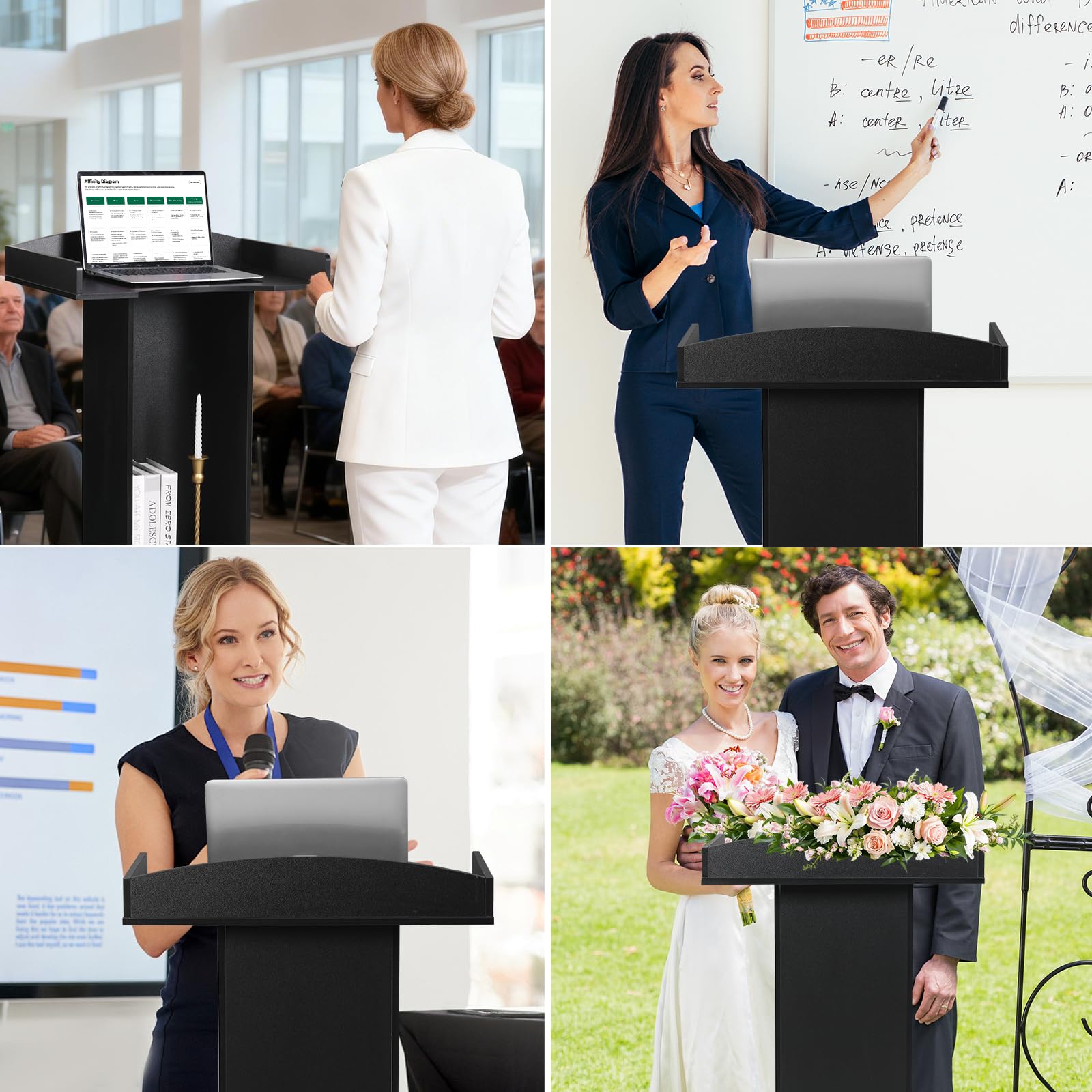 Podium Stand - 47.2" Tall Classic Black Podium Standing Lectern with Storage Shelves for Classroom, Presentation, Church, Hostess Stand and Wedding Speech