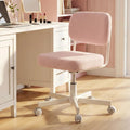 Vanity Chair with Wheels, Cute Armless Desk Chair with Back, Height Adjustable Swivel Small Office Chair, Comfy Velvet Computer Task Chair for Bedroom, Study, Dressing Room Pink