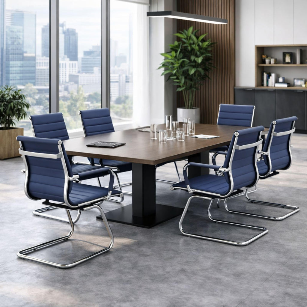Office Chairs Leather Conference Guest Chair Heavy Duty Back Support Office Chair, Set of 2 (Navy)