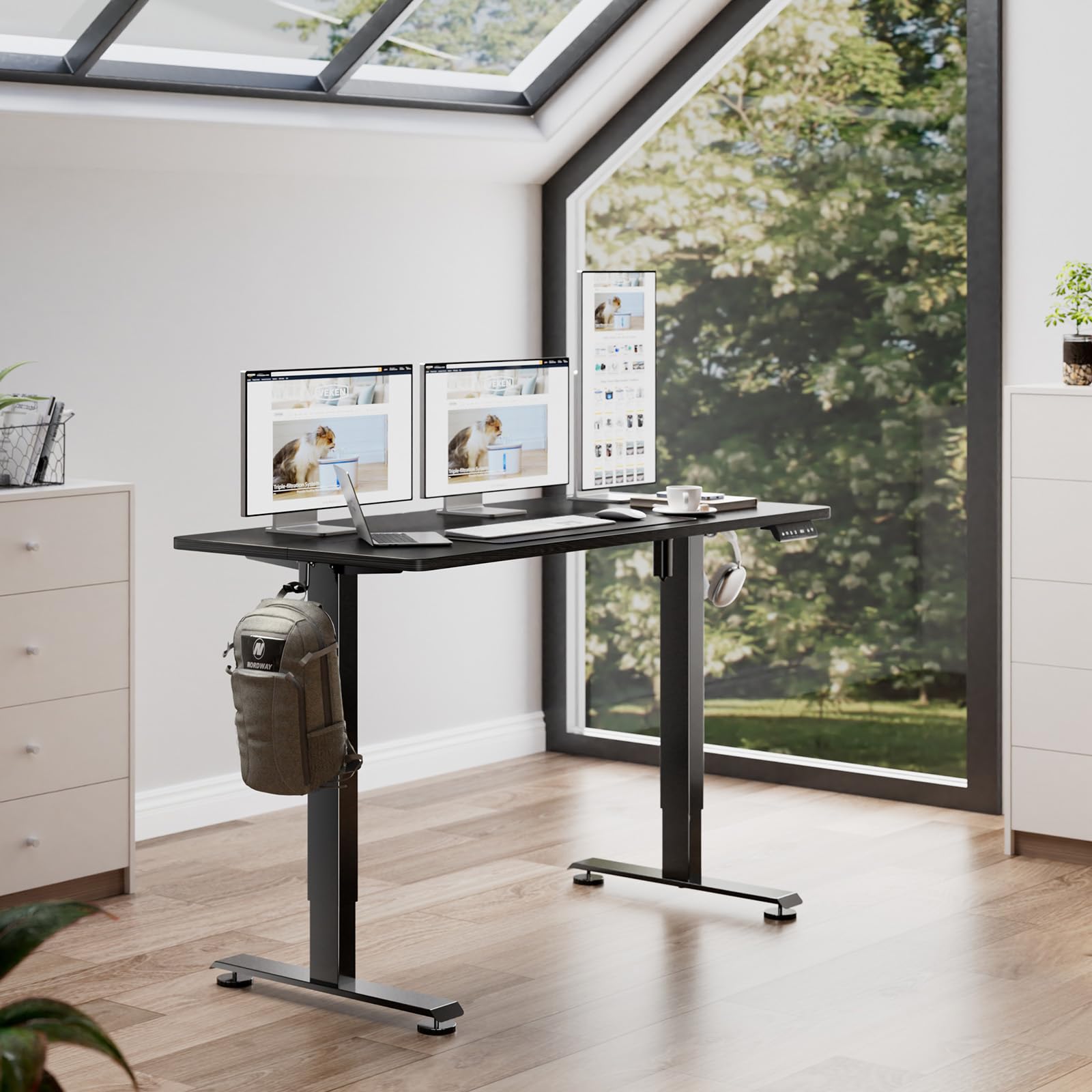 39.4" Small Electric Standing Desk, Adjustable Height Office Desk with Wood Desktop, Computer Table for Home Work, Study and Gaming, Small Spaces, Modern Furniture, Black
