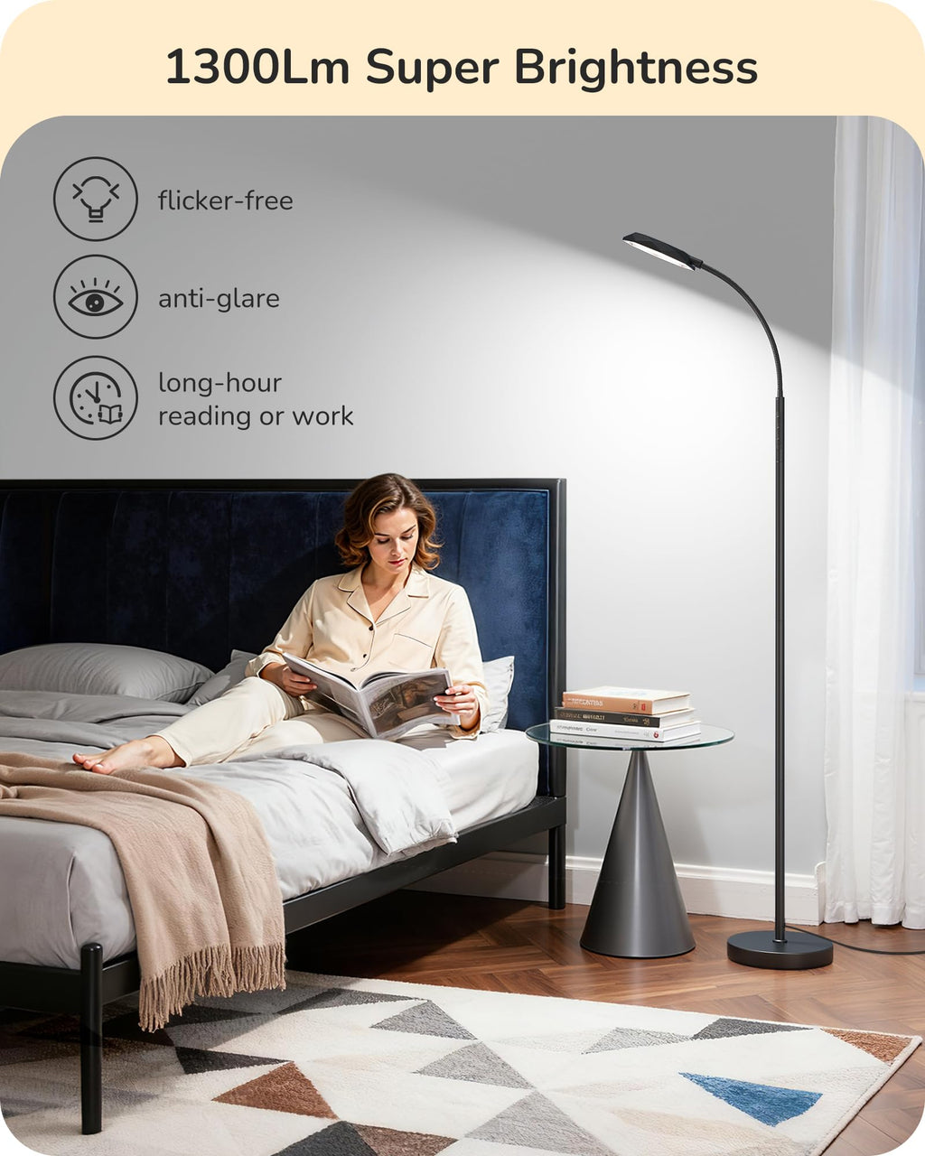 LED Floor Lamp 1300LM Super Bright Reading Floor Lamps Black