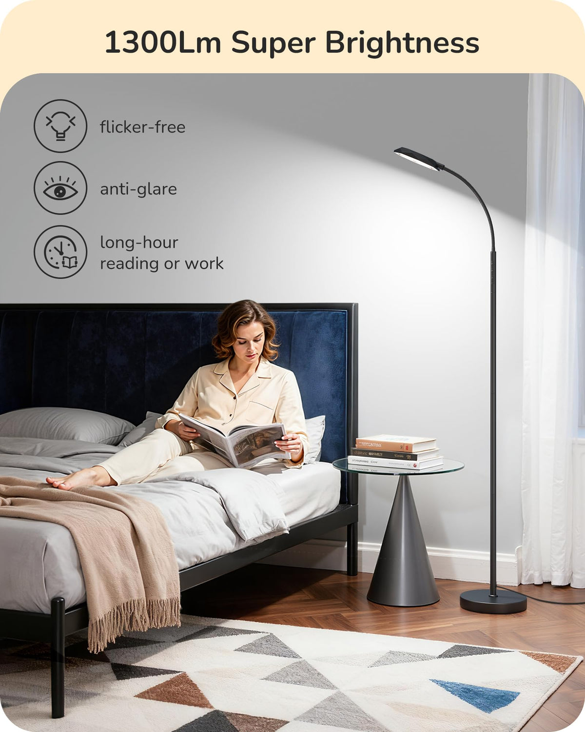 LED Floor Lamp 1300LM Super Bright Reading Floor Lamps Black