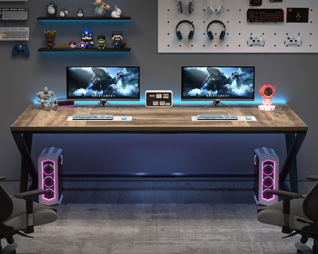 70.9" Computer Desk with Z-Shaped Legs, Industrial Work Executive Home Office Desk, Large 2 Person Gaming Study Desk Writing Table, Oak