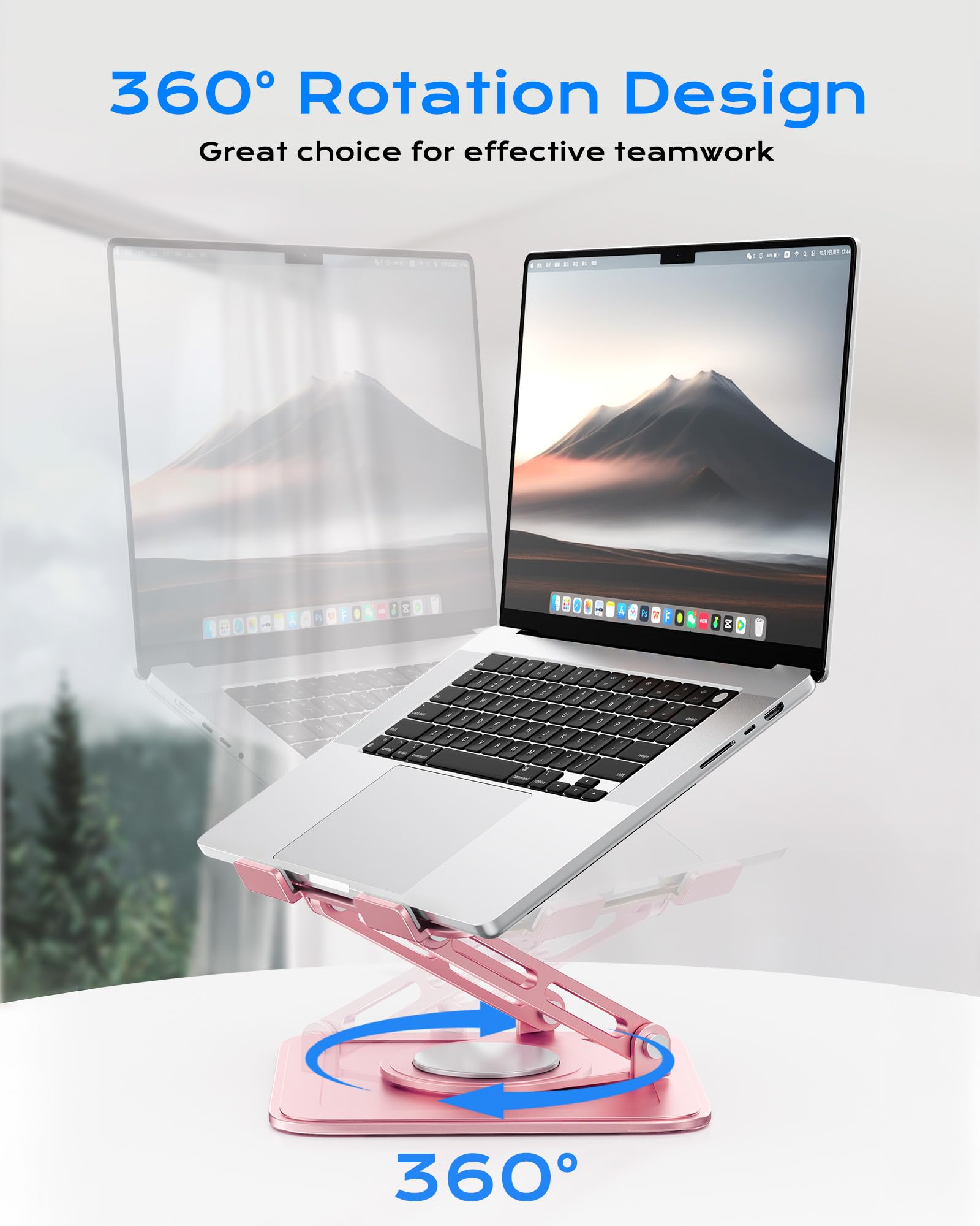 Adjustable Laptop Stand, Computer Stand with 360 Rotating Base, Ergonomic Laptop Riser Mount for Desk Foldable Protable Computer Desk Fits with MacBook Pro Air (10-16") - Pink
