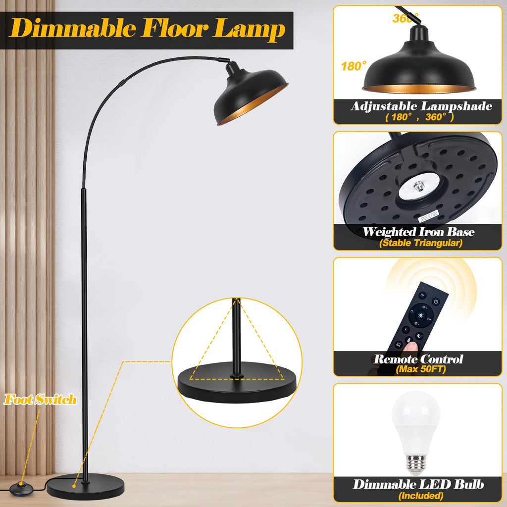 Arch Floor Lamps with Remote, Dimmable Floor Lamp 70” Black Tall Lamp
