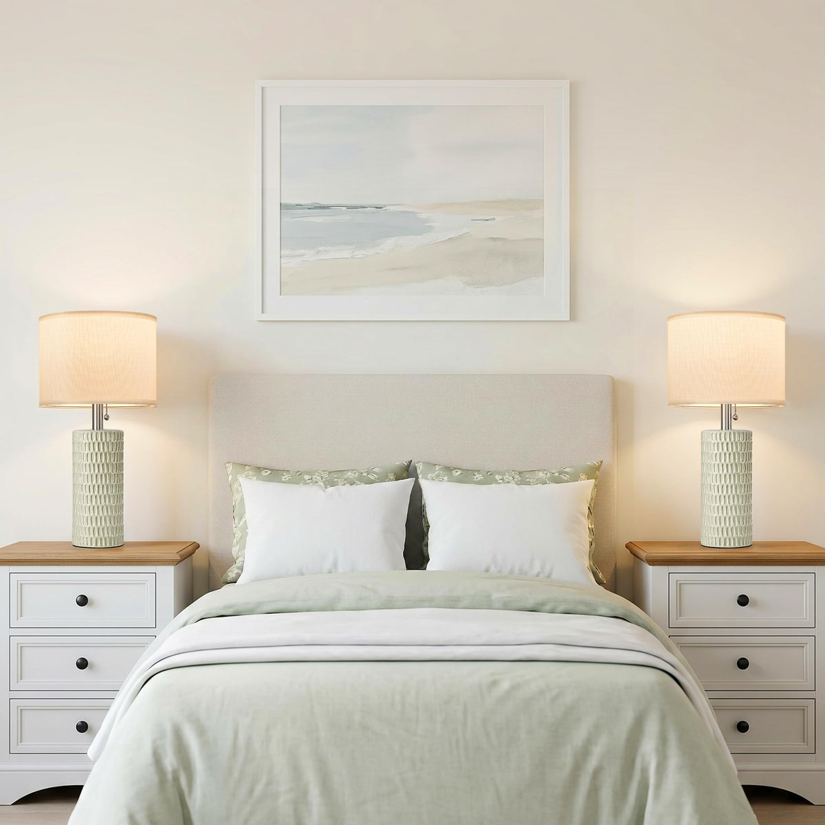 20” Modern Table Lamps Set of 2, Lamps for Bedroom, Light Green