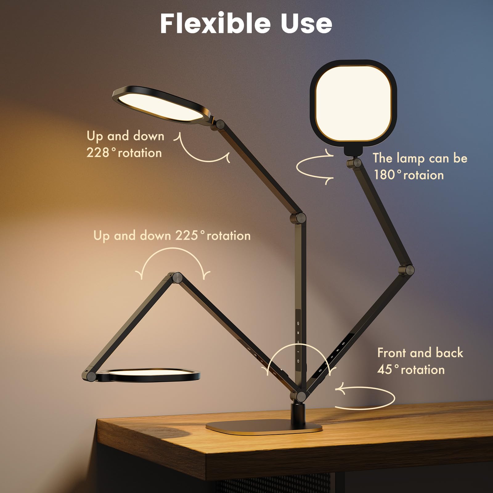 LED Desk Lamp for Office, 15W Desk Light with CRI >95, Memory & Timer Function, 1200LM Dimmable Computer Light for Video Calls, Conference, Reading, Study (Black-2packs)