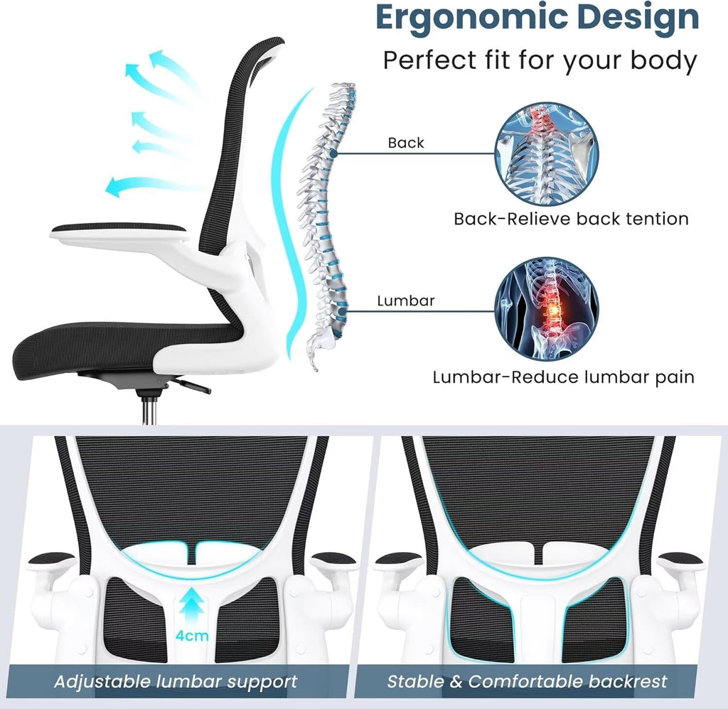 Drafting Chair for Standing Desk Executive Ergonomic Computer Chair, Tall Office Chair with Flip-Up Armrests, Adjustable Footrest Ring, Lumbar Support, Height Adjustable Swivel Task Chair (White)