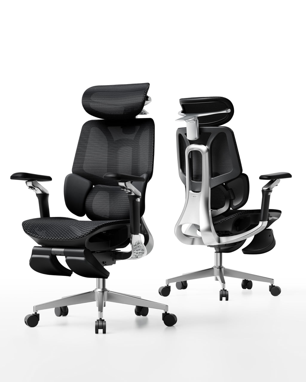 E3 Pro 2026 Edition Ergonomic Office Chair, Mesh Desk Chair with 3-Zone Floating Lumbar Support, Upgraded 4D Headrest, 720° Armrests, Black with Footrest