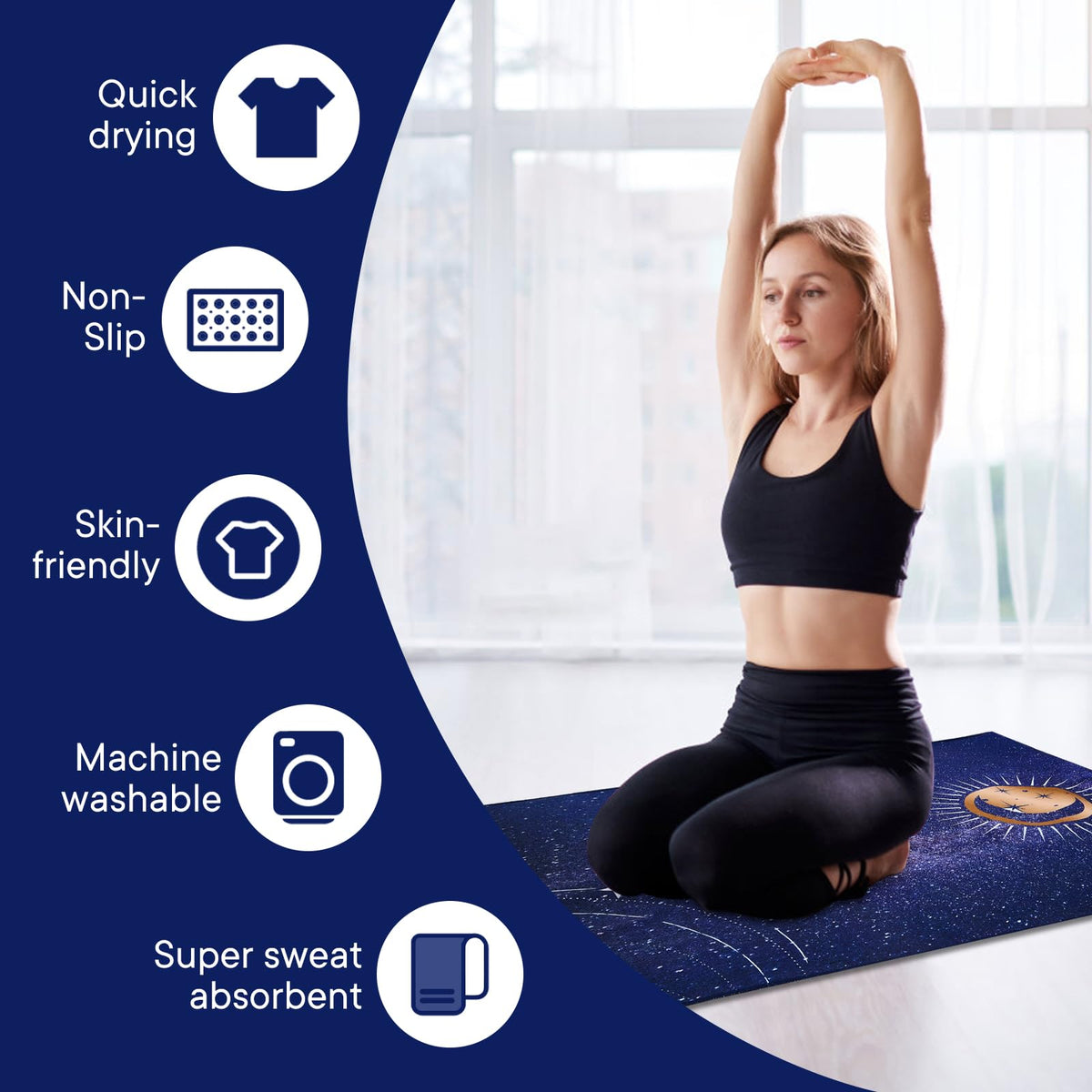Yoga Towels, Non Slip Hot Yoga Mat Towel with Grip Dots,Super-Absorbent Soft Microfiber Yoga Blanket for Pilates, Fitness and Workout 72inch x 24inch