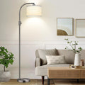 Upgraded Modern Arc Dimmable Tall Standing Floor Lamp with Linen Shade, 1200 Lumens LED Bulb Included, for Living & Reading Room, Bedroom, Office & Nursery, Brushed Nickel