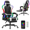 Gaming Chair, Video Game Chair with Footrest and Massage Lumbar Support, Ergonomic Computer Chair Height Adjustable with Swivel Seat and Headrest (RGB Lvory)
