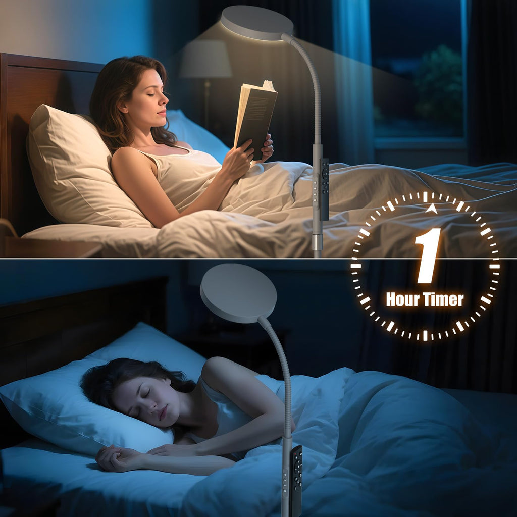 Floor Lamp, Adjustable Height Floor Lamps for Living Room Bedroom, 120 LED Super Bright Standing Lamp Remote Control Dimmable Gooseneck Tall Stand Reading Lamp for Office Craft, Matte Gray