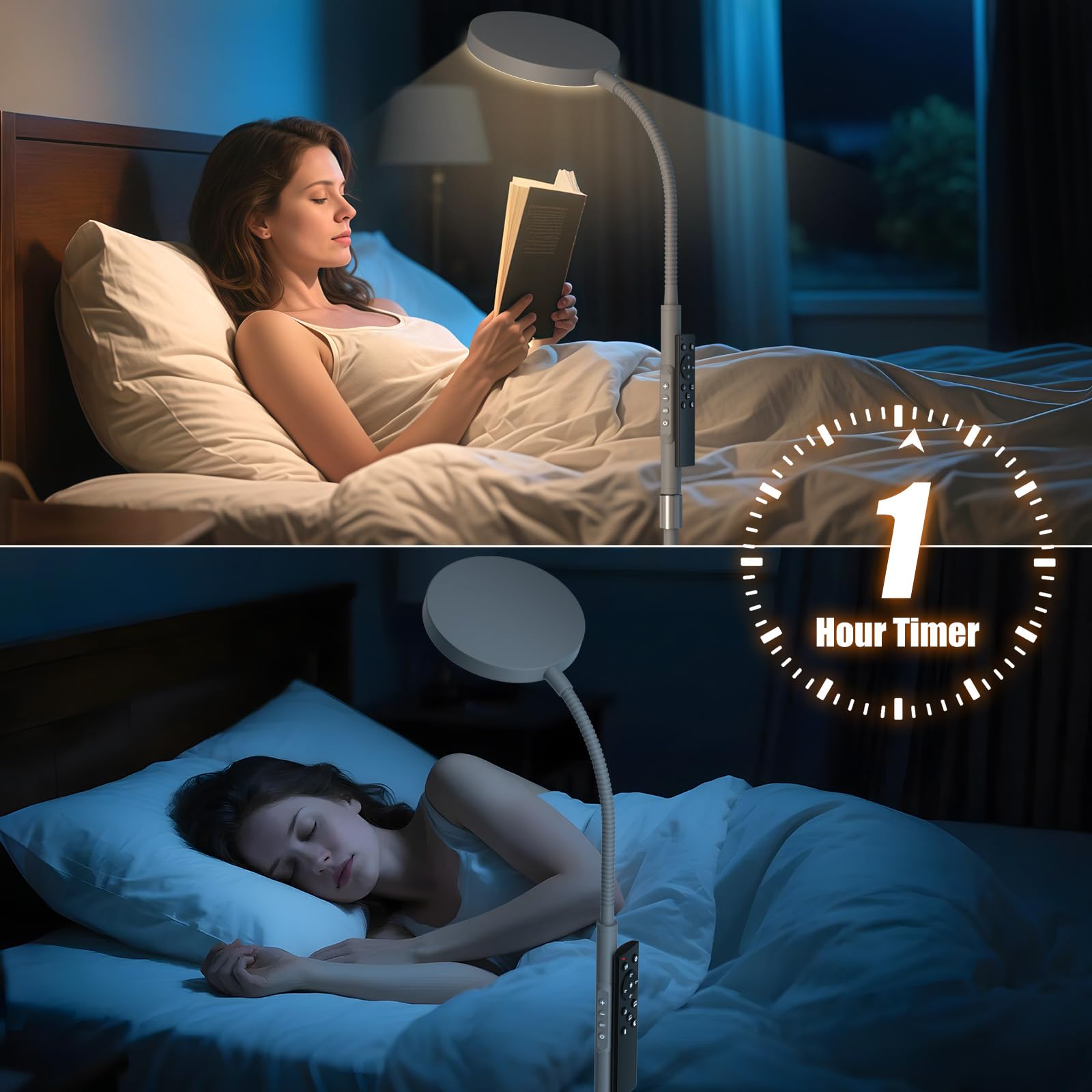 Floor Lamp, Adjustable Height Floor Lamps for Living Room Bedroom, 120 LED Super Bright Standing Lamp Remote Control Dimmable Gooseneck Tall Stand Reading Lamp for Office Craft, Matte Gray