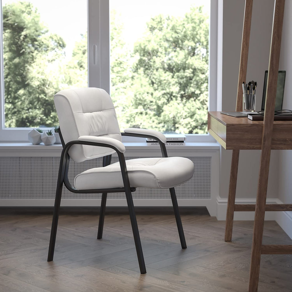 Haeger White Leather Soft Executive Side Reception Chair with Black Metal Frame