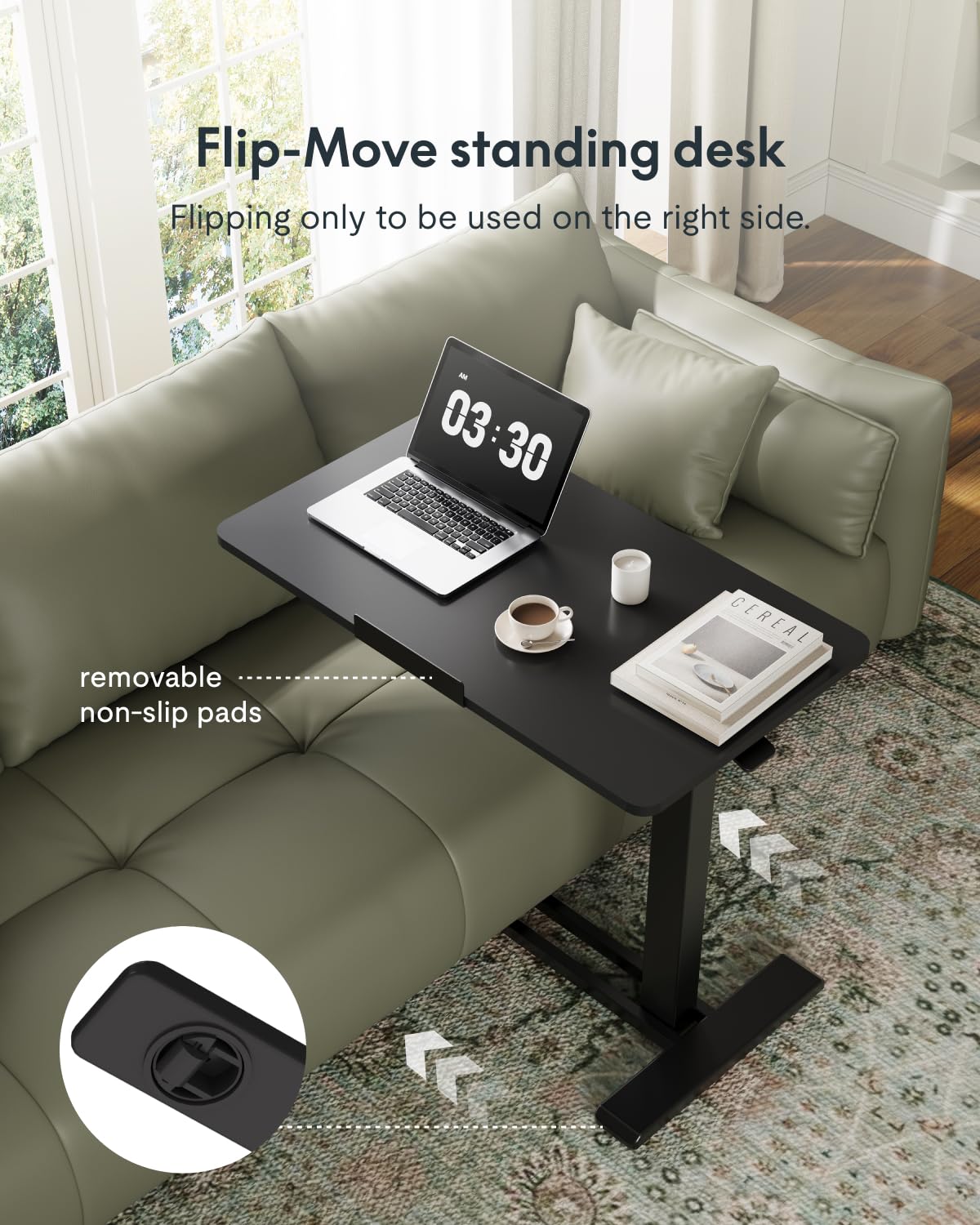 H7 PRO Mobile Standing Desk Adjustable Overbed Table Pneumatic with Wheels 55°Tiltable Portable Laptop Desk Rolling Computer Cart Foldable Bedside Table(27.6" W x 15.7" D, Black)