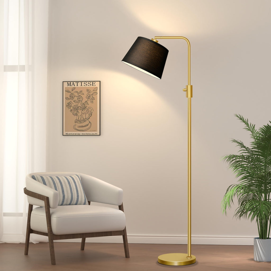 Gold Floor Lamp, 1000 LM LED Edison Bulb Included, Arc Floor Lamps for Living Room with Black Shade, Modern Standing Lamp Tall Lamps for Living Room Bedroom office