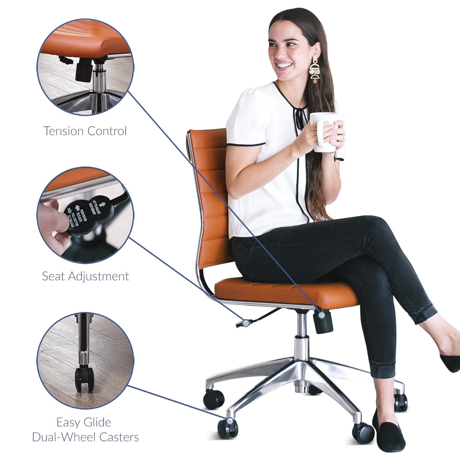 Ribbed Armless Mid Back Swivel Conference Chair In Orange