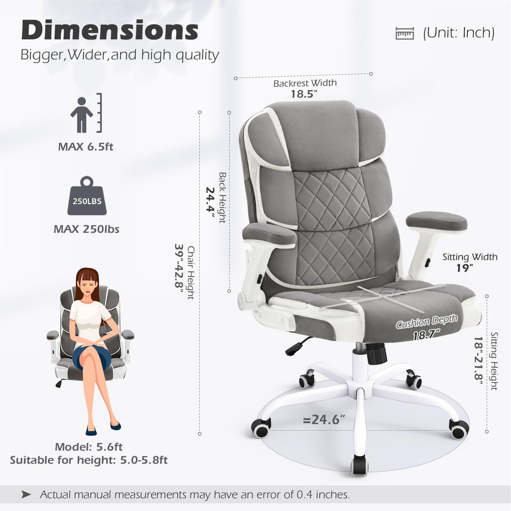 Office Chair Linen Fabric Ergonomic Executive Computer Desk Chairs Small Cute Rolling Task Chairs for Teens&Adults,Gray