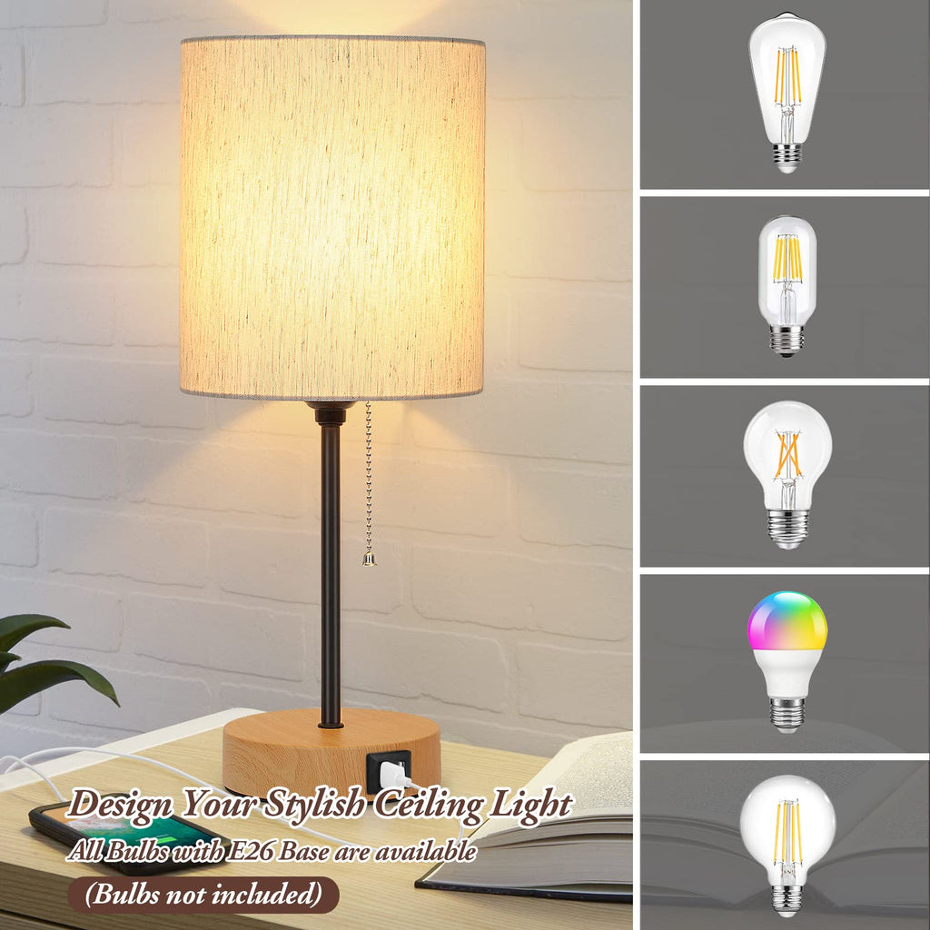 Table Lamps Set of 2 with USB Charging Ports, Bedside Lamps with AC Outlet